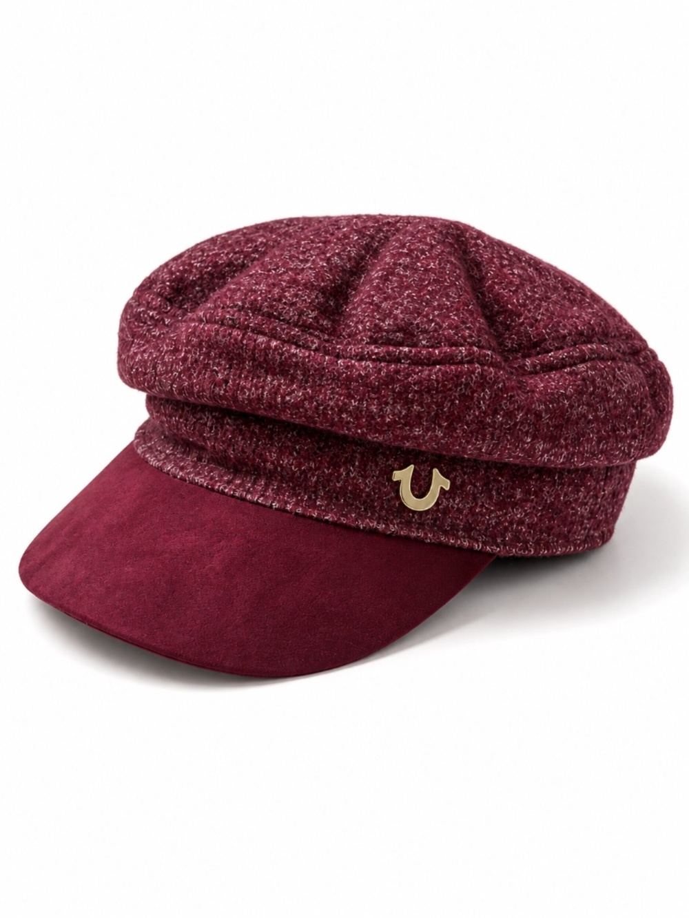 True Religion Burgundy Newsboy Baker Boy Cap Hat Adjustable Horseshoe Logo NWT